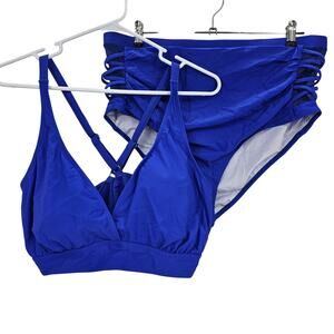 Zando Womans size 3XL 2 Piece Bikini Top High Waist Bottoms Swimsuit Blue NWOT